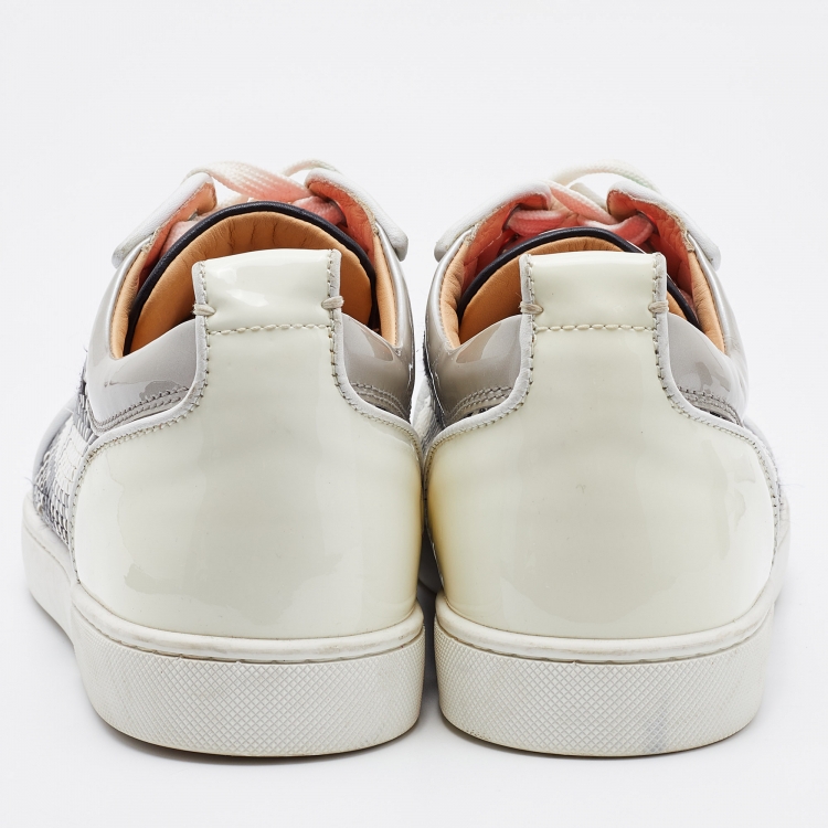 Pre Owned Christian Louboutin Multicolor Woven Leather and Suede Louis Junior Spikes Low Top Sneakers Size 43