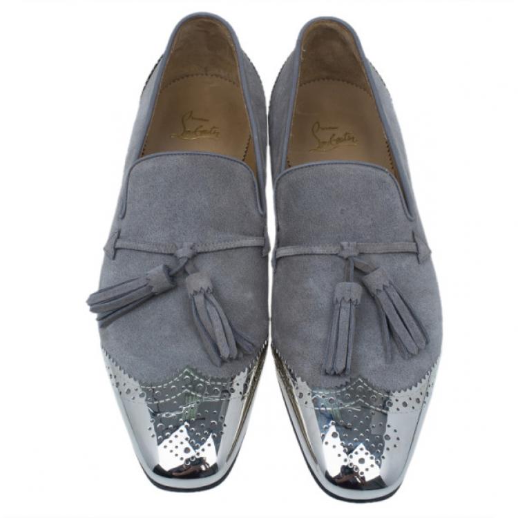 Pre Owned Christian Louboutin Grey Suede James Tassel Loafers Size 43