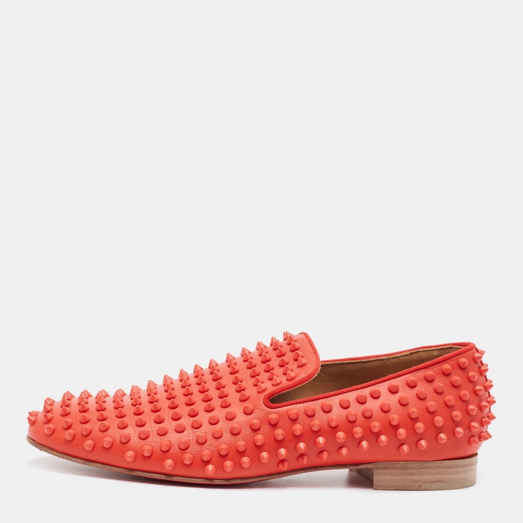 Christian Louboutin Red Leather Rollerboy Spikes Slip on Smoking Slippers