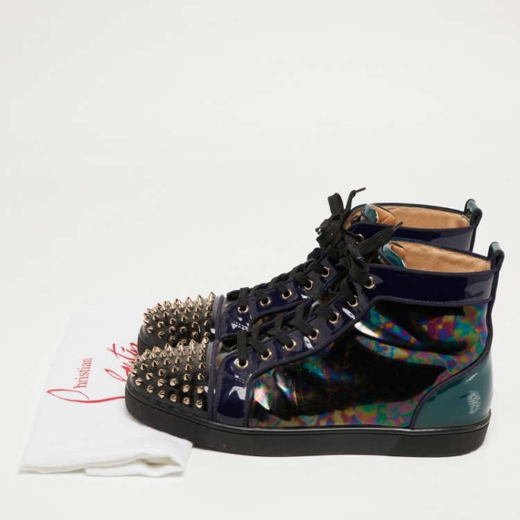 Pre Owned Christian Louboutin Multicolor Patent Louis Spikes Cap Toe High Top Sneakers Size 45
