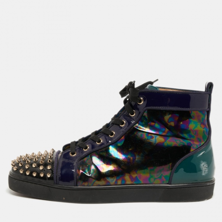 Pre Owned Christian Louboutin Multicolor Patent Louis Spikes Cap Toe High Top Sneakers Size 45