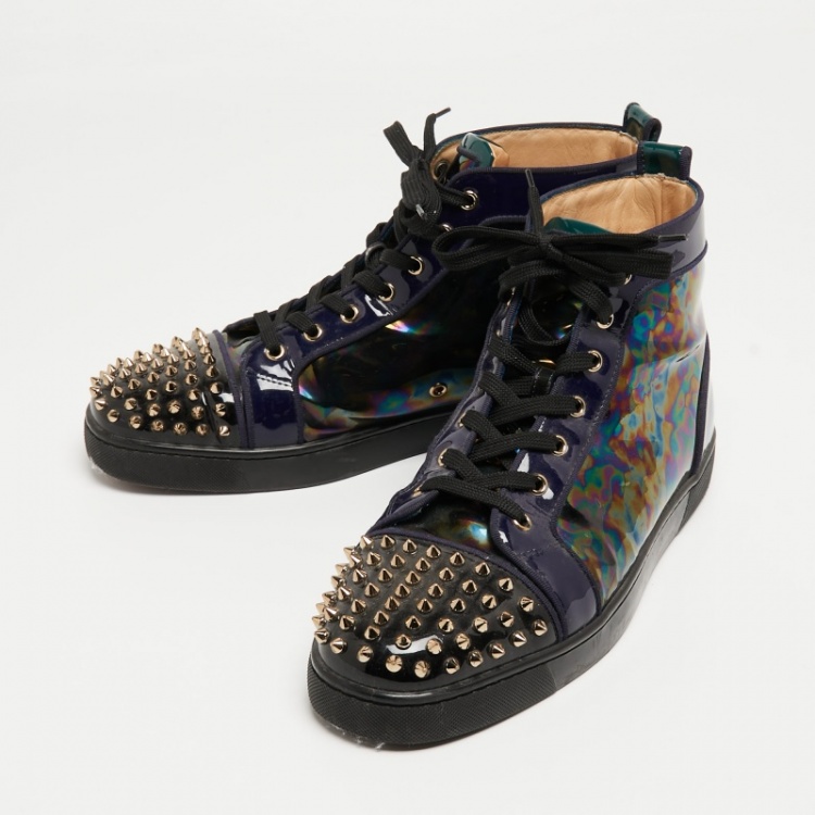 Pre Owned Christian Louboutin Multicolor Patent Louis Spikes Cap Toe High Top Sneakers Size 45