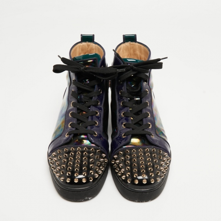 Pre Owned Christian Louboutin Multicolor Patent Louis Spikes Cap Toe High Top Sneakers Size 45