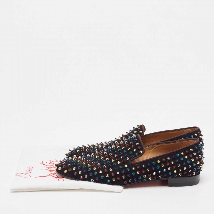 Pre Owned Christian Louboutin Black Suede Spike Loafers Size 41