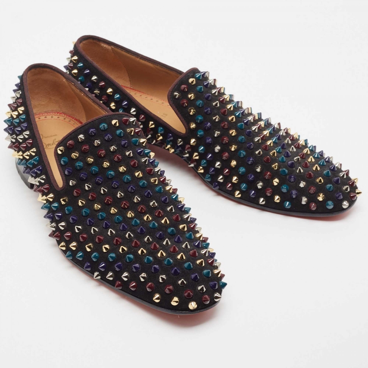 Pre Owned Christian Louboutin Black Suede Spike Loafers Size 41