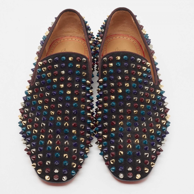 Pre Owned Christian Louboutin Black Suede Spike Loafers Size 41