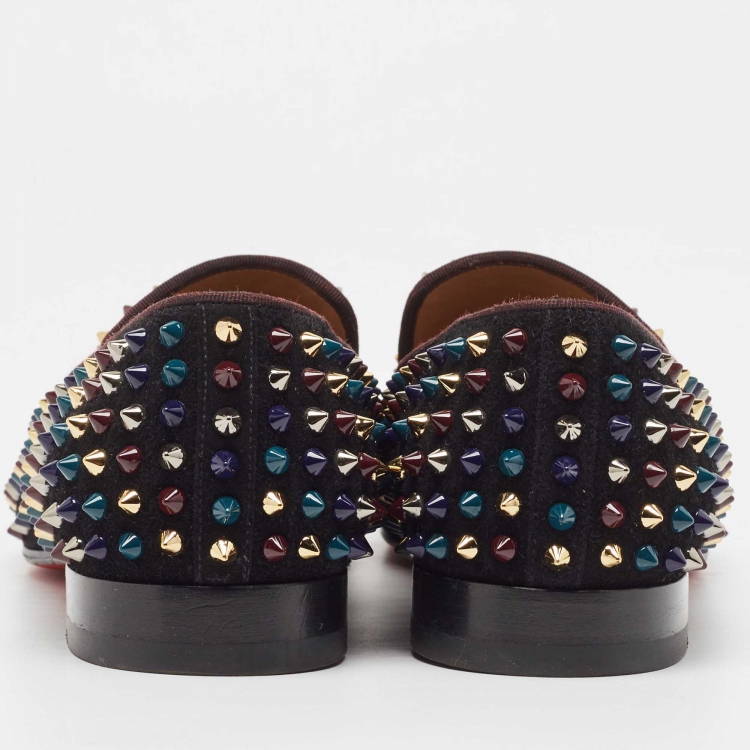 Pre Owned Christian Louboutin Black Suede Spike Loafers Size 41