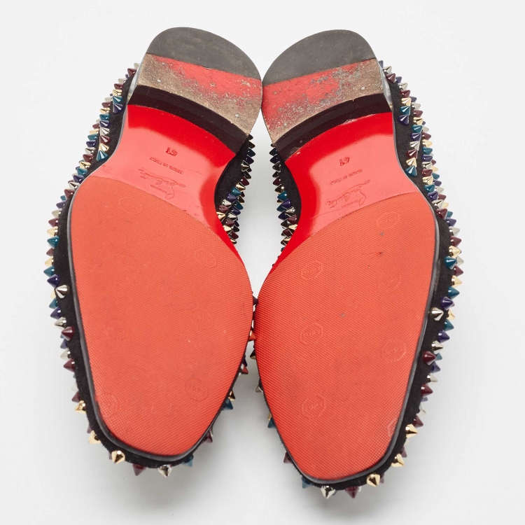 Pre Owned Christian Louboutin Black Suede Spike Loafers Size 41