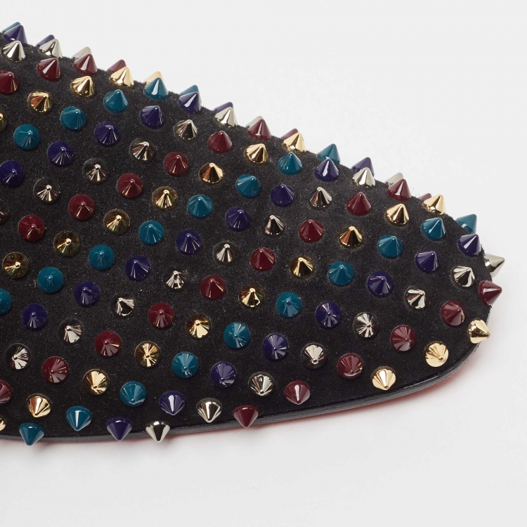 Pre Owned Christian Louboutin Black Suede Spike Loafers Size 41