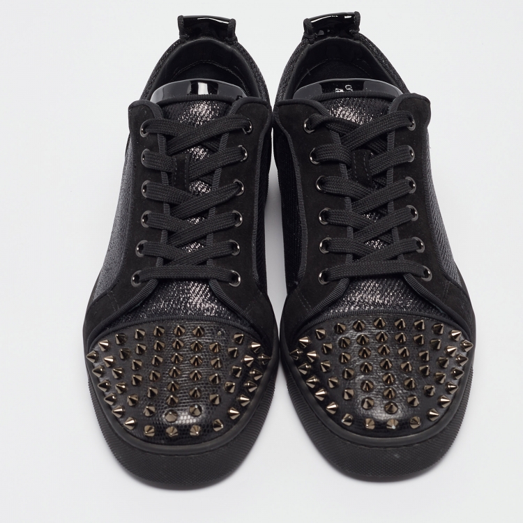 Pre Owned Christian Louboutin Black Lurex Louis Junior Spikes Orlato Sneakers Size 42