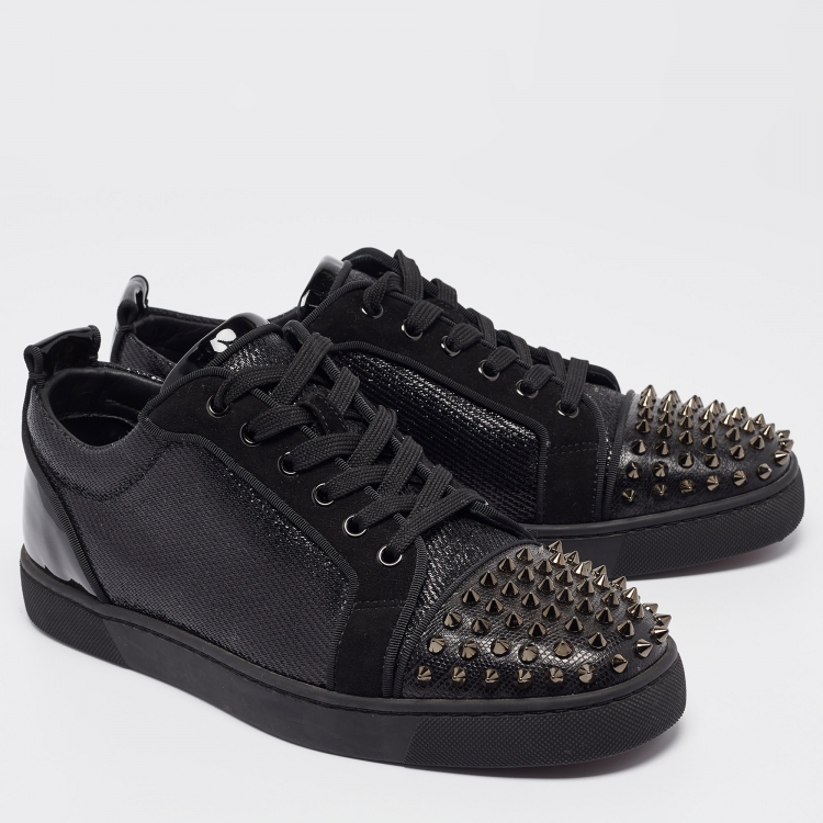 Pre Owned Christian Louboutin Black Lurex Louis Junior Spikes Orlato Sneakers Size 42