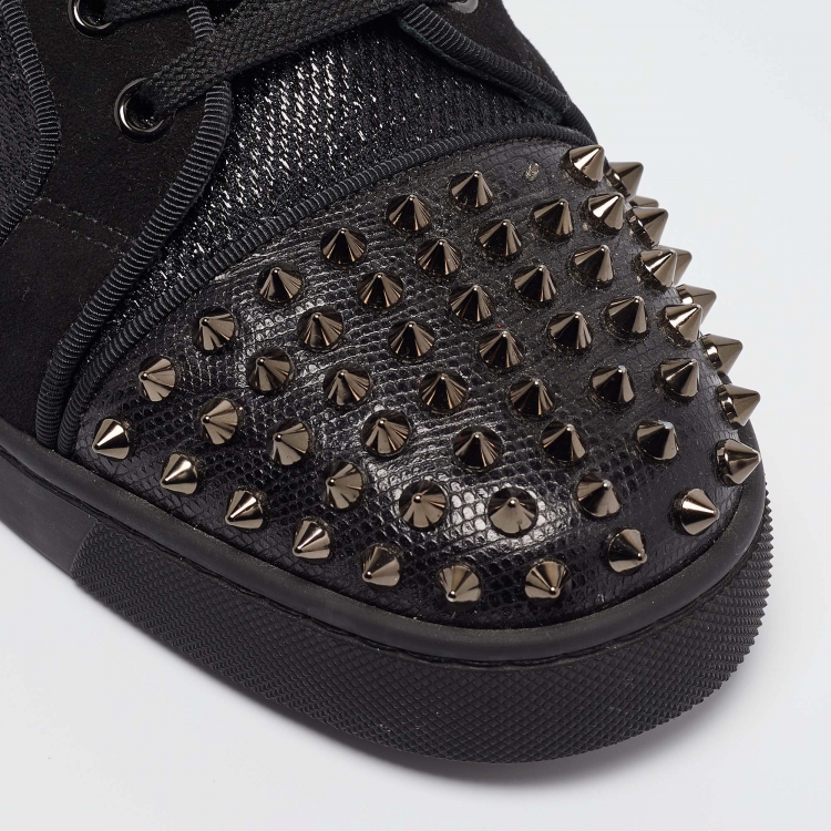 Pre Owned Christian Louboutin Black Lurex Louis Junior Spikes Orlato Sneakers Size 42