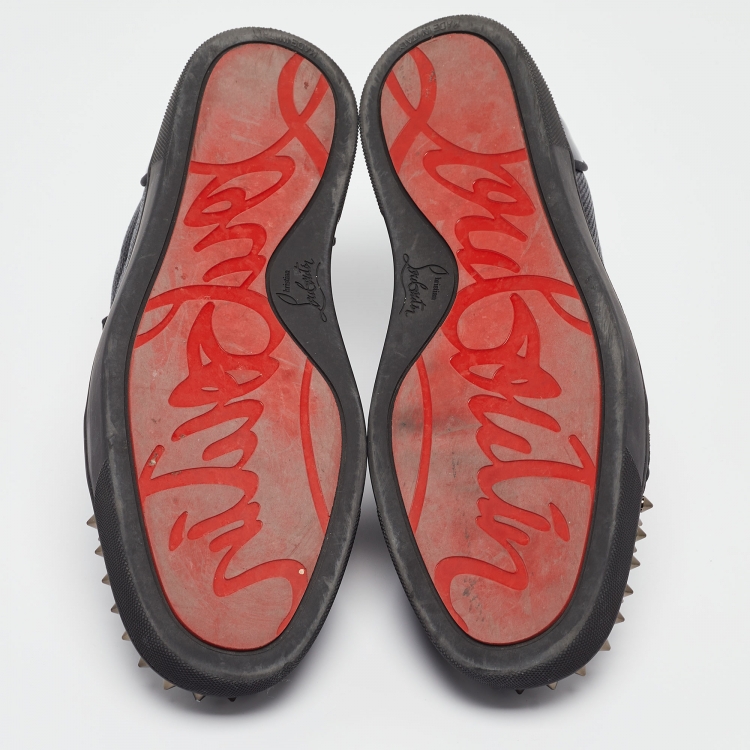 Pre Owned Christian Louboutin Black Lurex Louis Junior Spikes Orlato Sneakers Size 42