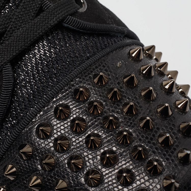 Pre Owned Christian Louboutin Black Lurex Louis Junior Spikes Orlato Sneakers Size 42