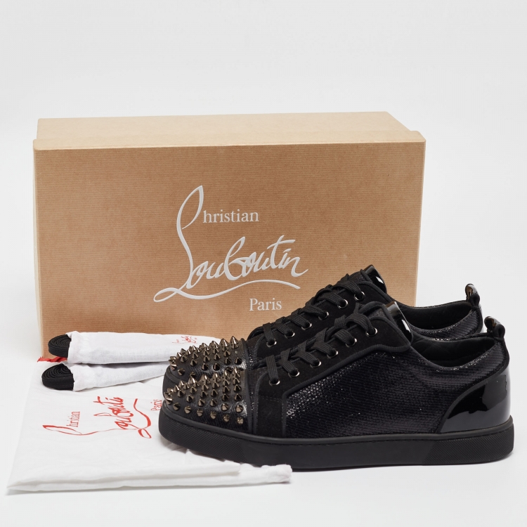 Pre Owned Christian Louboutin Black Lurex Louis Junior Spikes Orlato Sneakers Size 42