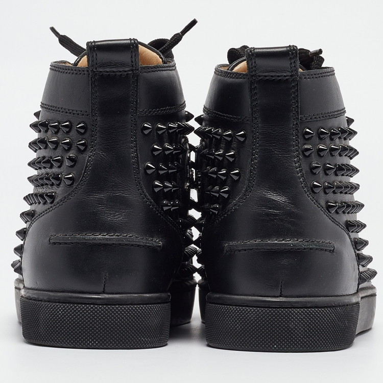 Pre Owned Christian Louboutin Black Leather Louis Spikes High Top Sneakers Size 42.5
