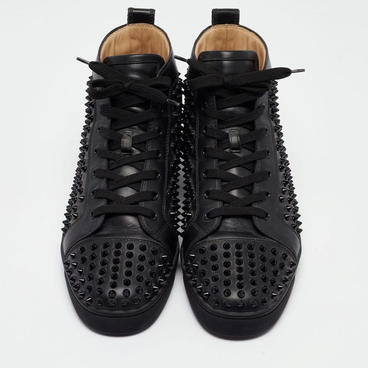 Pre Owned Christian Louboutin Black Leather Louis Spikes High Top Sneakers Size 42.5