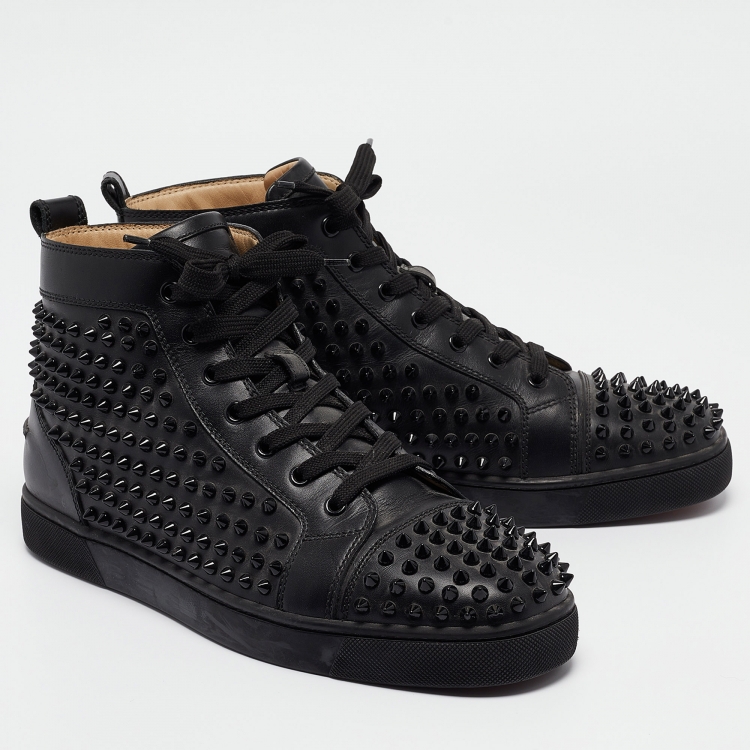 Pre Owned Christian Louboutin Black Leather Louis Spikes High Top Sneakers Size 42.5