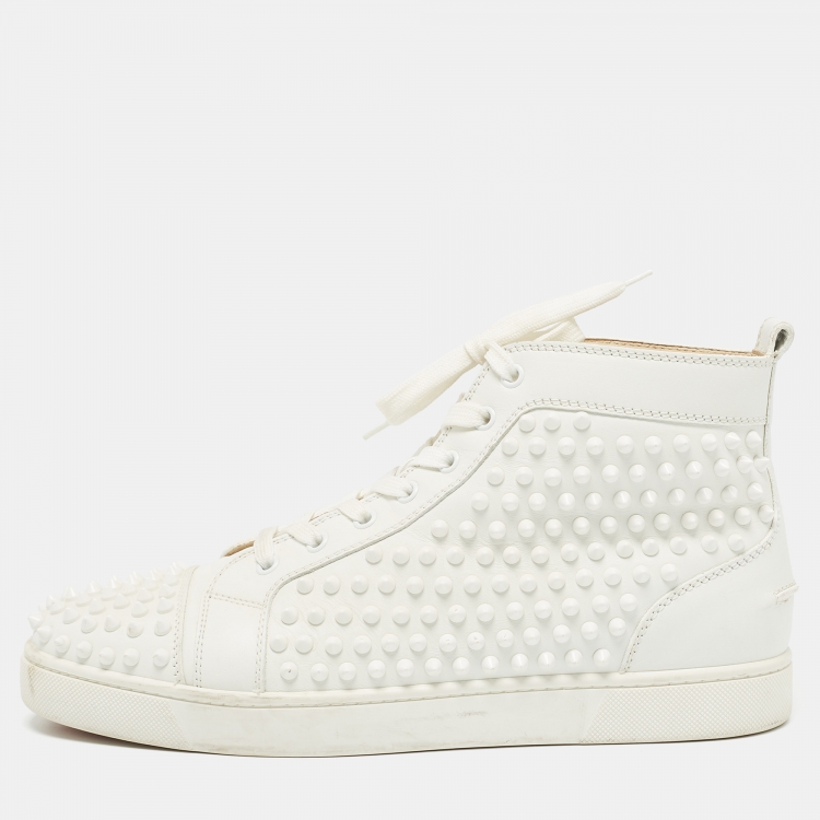 Pre Owned Christian Louboutin White Leather Louis Spikes High Top Sneakers Size 42.5