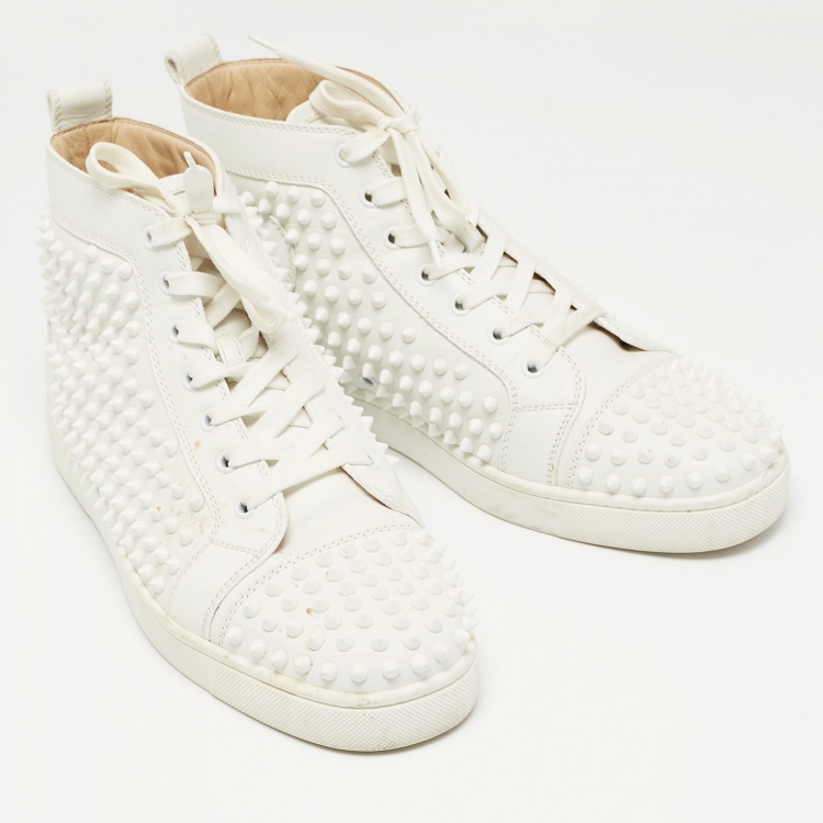 Pre Owned Christian Louboutin White Leather Louis Spikes High Top Sneakers Size 42.5