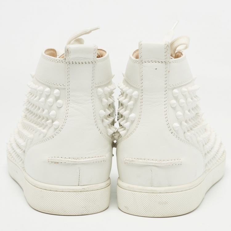 Pre Owned Christian Louboutin White Leather Louis Spikes High Top Sneakers Size 42.5