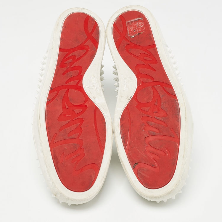 Pre Owned Christian Louboutin White Leather Louis Spikes High Top Sneakers Size 42.5