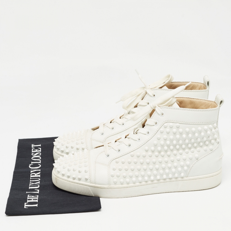 Pre Owned Christian Louboutin White Leather Louis Spikes High Top Sneakers Size 42.5