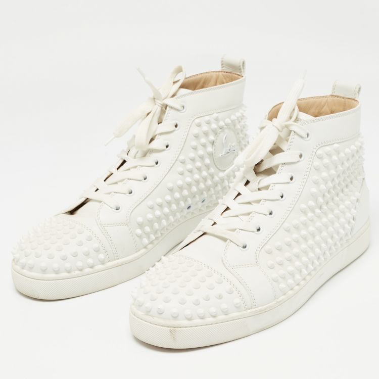 Pre Owned Christian Louboutin White Leather Louis Spikes High Top Sneakers Size 42.5