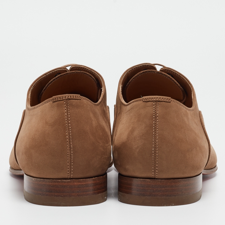 Pre Owned Christian Louboutin Beige Nubuck Leather Greggo Oxfords Size 41.5