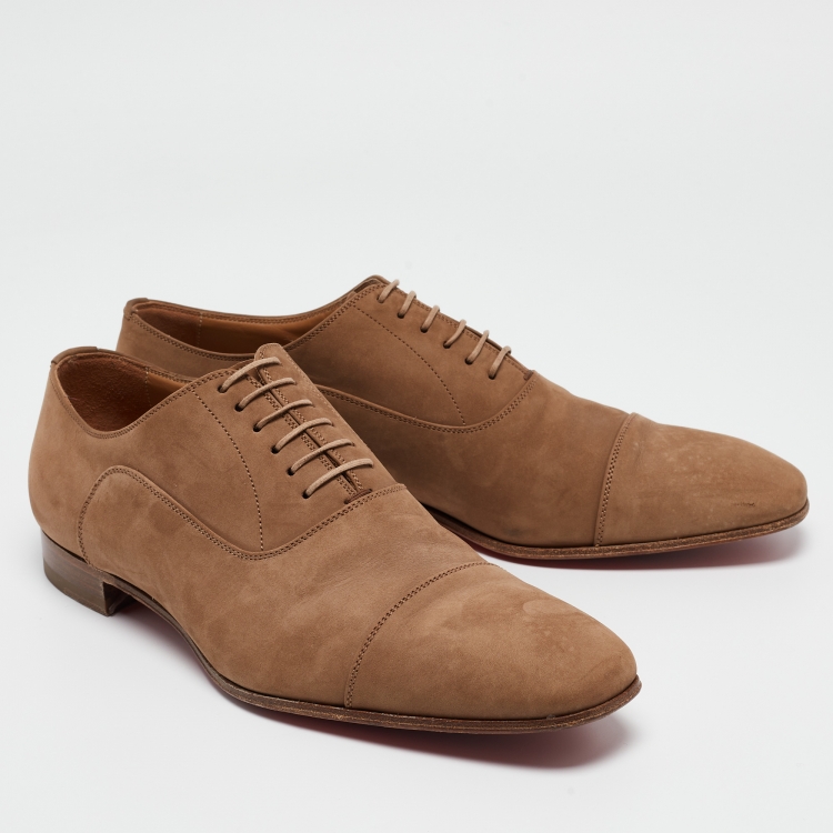 Pre Owned Christian Louboutin Beige Nubuck Leather Greggo Oxfords Size 41.5