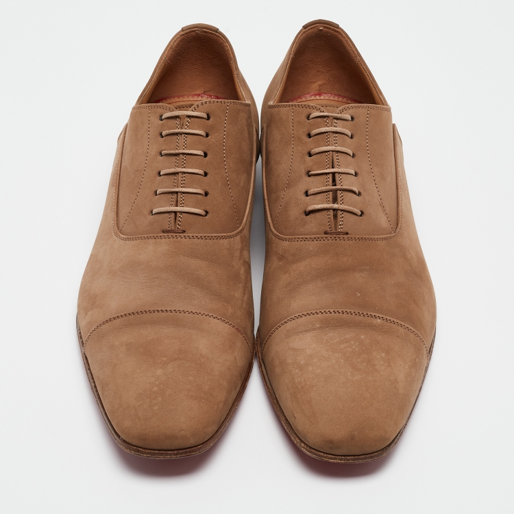 Pre Owned Christian Louboutin Beige Nubuck Leather Greggo Oxfords Size 41.5