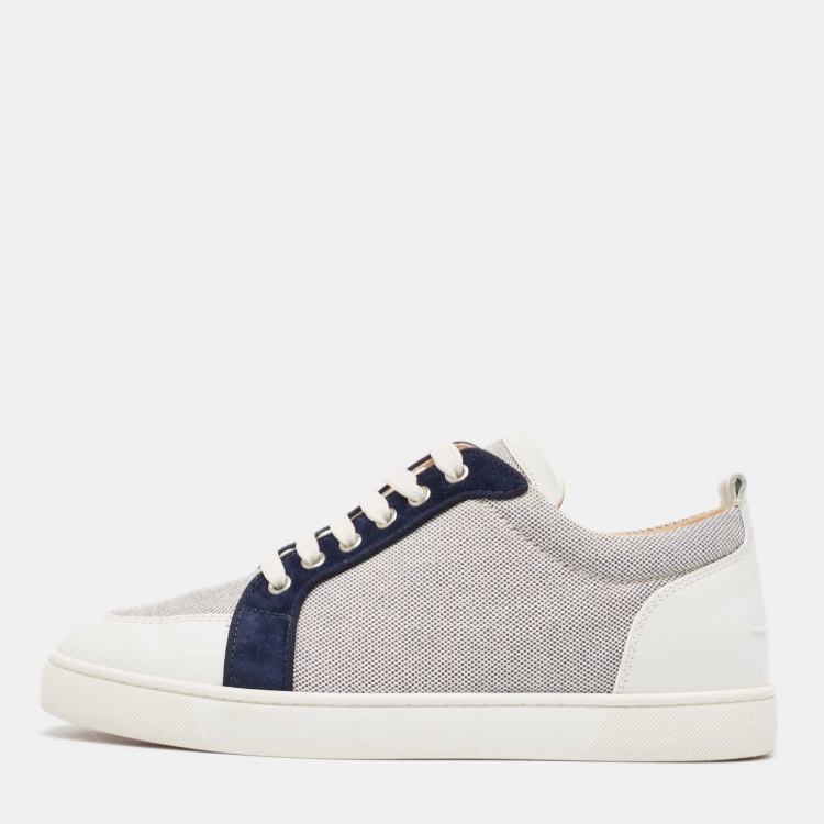 Christian Louboutin White/Grey Leather and Canvas Louboutin