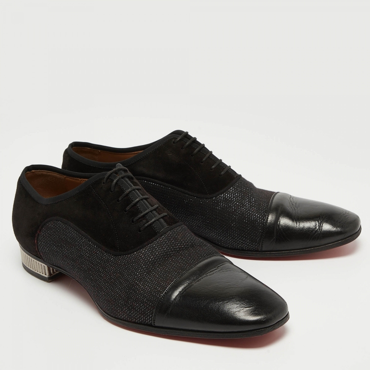 Pre Owned Christian Louboutin Black Suede and Fabric Greggo Oxfords Size 42