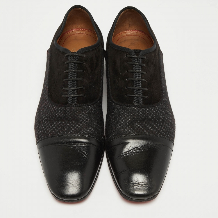 Pre Owned Christian Louboutin Black Suede and Fabric Greggo Oxfords Size 42