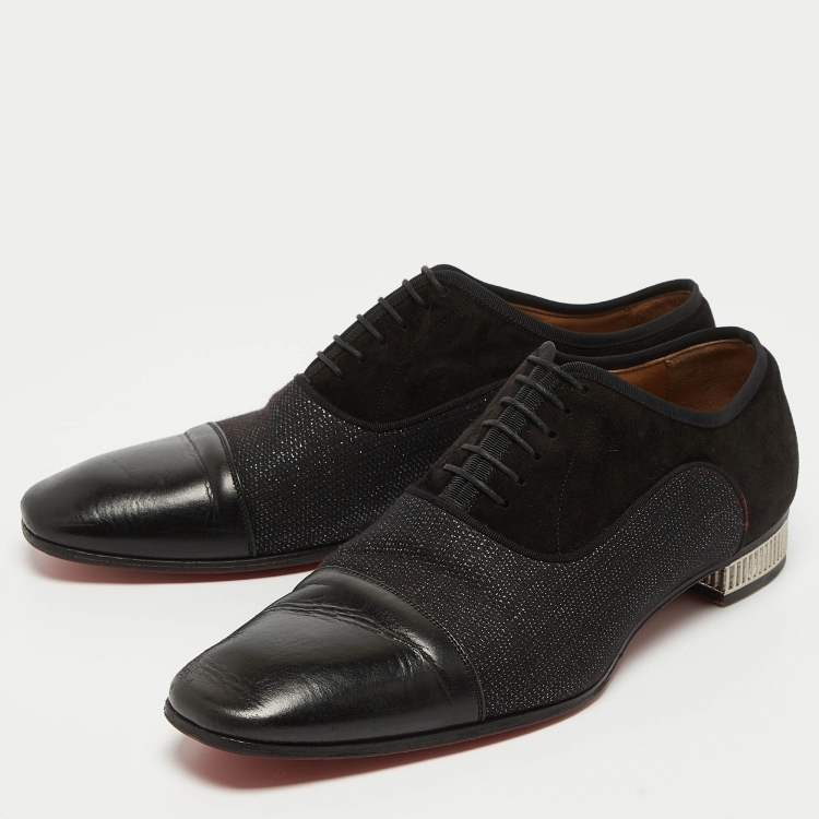Pre Owned Christian Louboutin Black Suede and Fabric Greggo Oxfords Size 42