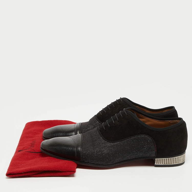 Pre Owned Christian Louboutin Black Suede and Fabric Greggo Oxfords Size 42