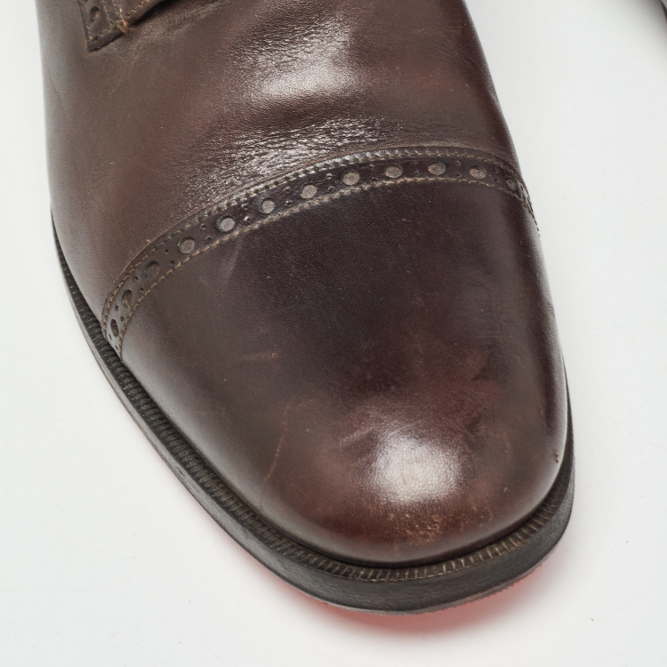 Pre Owned Christian Louboutin Brown Brogue Leather Toerless Boots Size 45