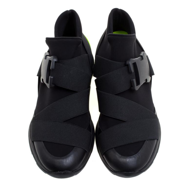 Pre Owned Christopher Kane Black Nylon Safety Buckle High Top Slip On Sneakers Size 42