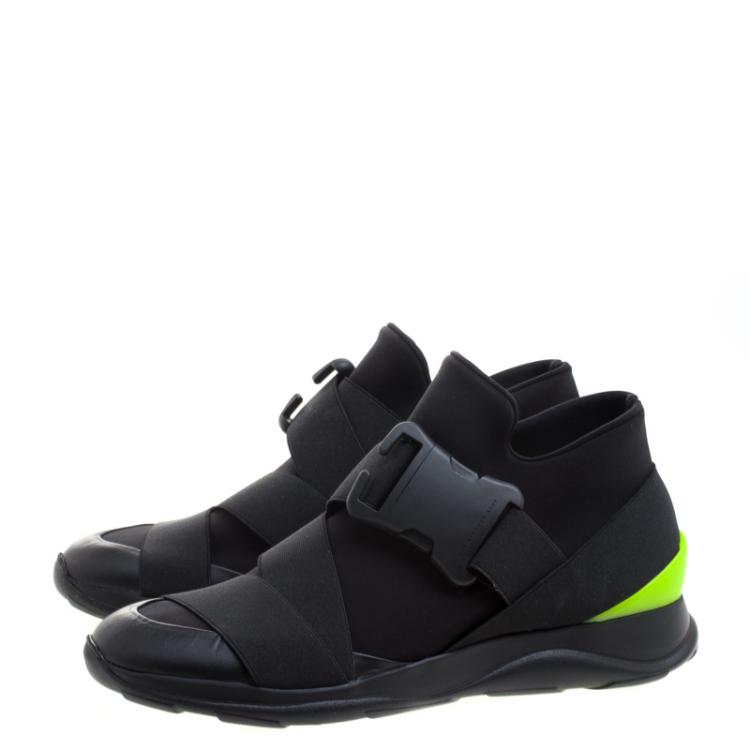 Pre Owned Christopher Kane Black Nylon Safety Buckle High Top Slip On Sneakers Size 42