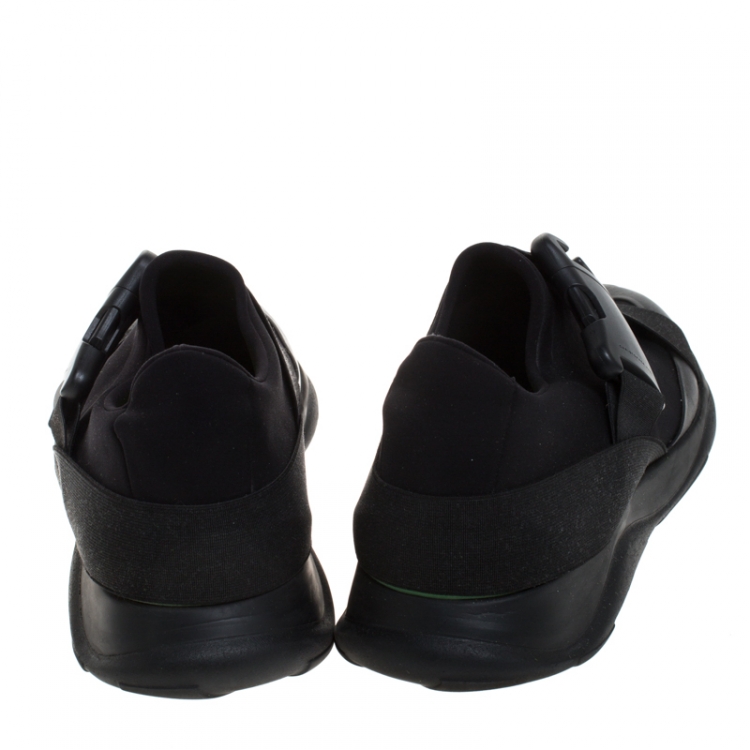 Pre Owned Christopher Kane Black Nylon Safety Buckle High Top Slip On Sneakers Size 43