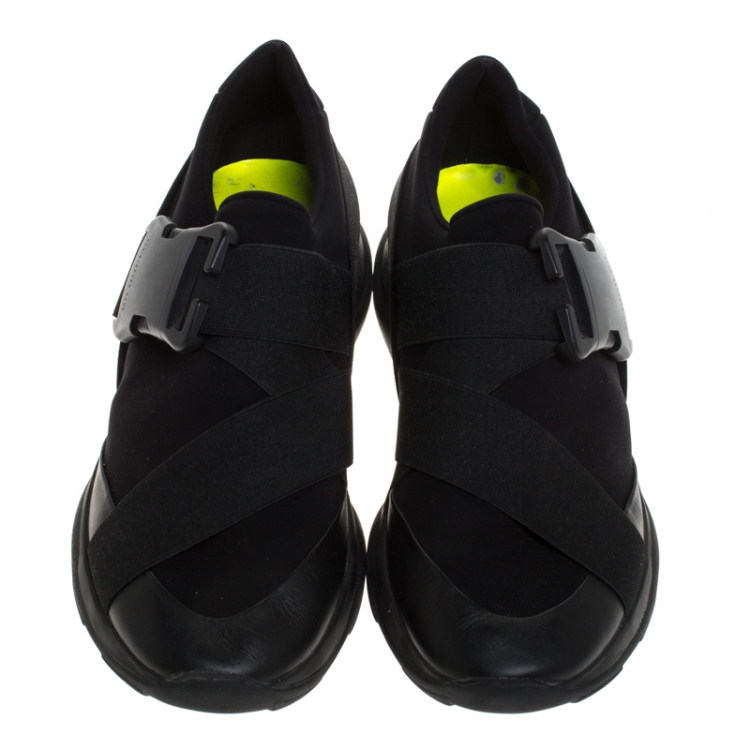 Pre Owned Christopher Kane Black Nylon Safety Buckle High Top Slip On Sneakers Size 43
