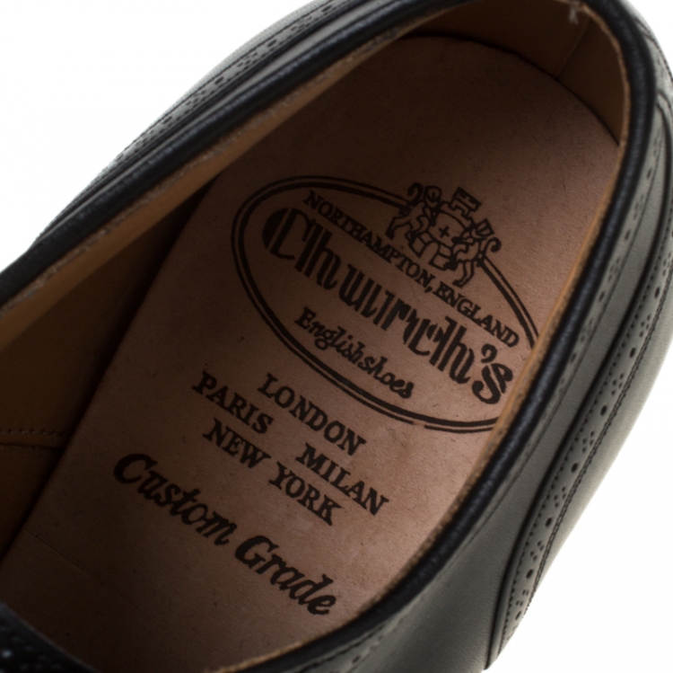 Pre Owned Church's Black Leather Chetwynd Brogue Lace-Up Oxfords Size 41