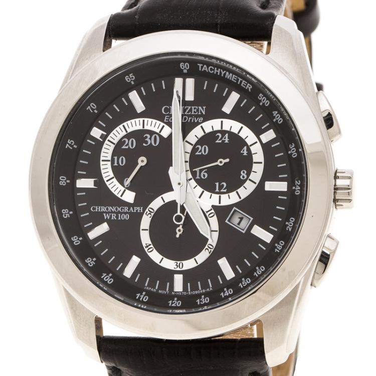Pre Owned Citizen Black Stainless Steel AT1180-05E Eco Drive Chronograph Men's Wristwatch 42MM