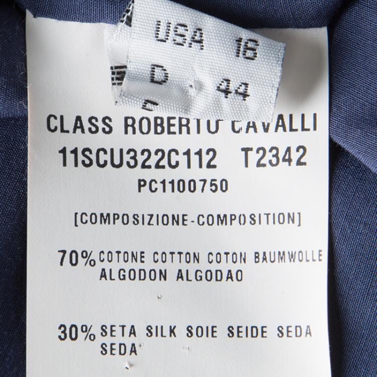 Pre Owned Class By Roberto Cavalli Navy Blue Cotton Silk Embroidered Long Sleeve Shirt L