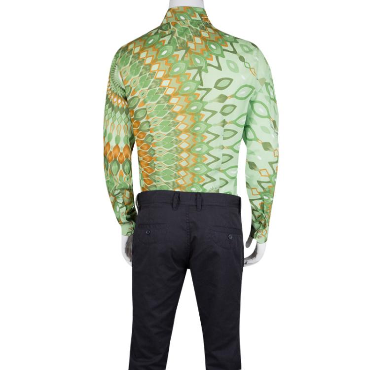 Pre Owned Class By Roberto Cavalli Green Printed Cotton Long Sleeve Button Front Shirt L