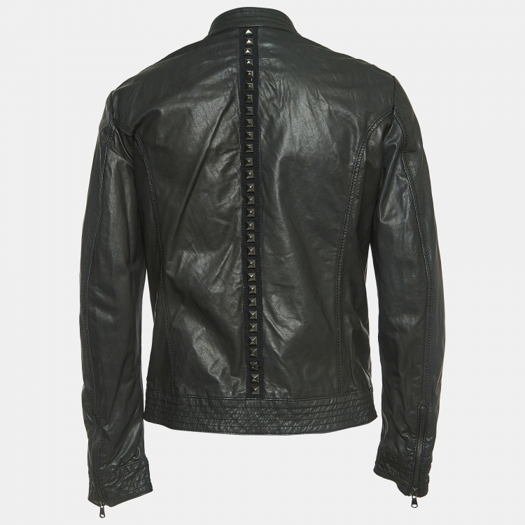 Class by Roberto Cavalli Black Studded & Beaded Leather Biker