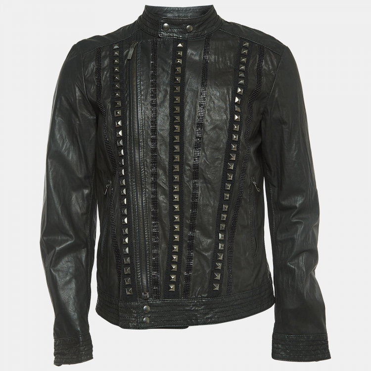 Class by Roberto Cavalli Black Studded & Beaded Leather Biker Jacket M  Class by Roberto Cavalli | The Luxury Closet