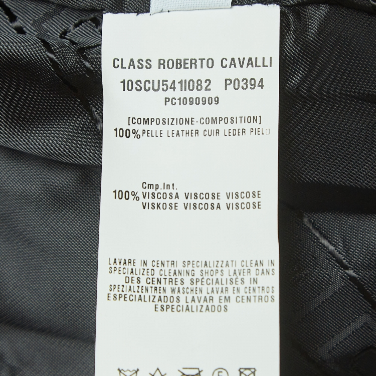 Pre Owned Class by Roberto Cavalli Black Studded & Beaded Leather Biker Jacket M