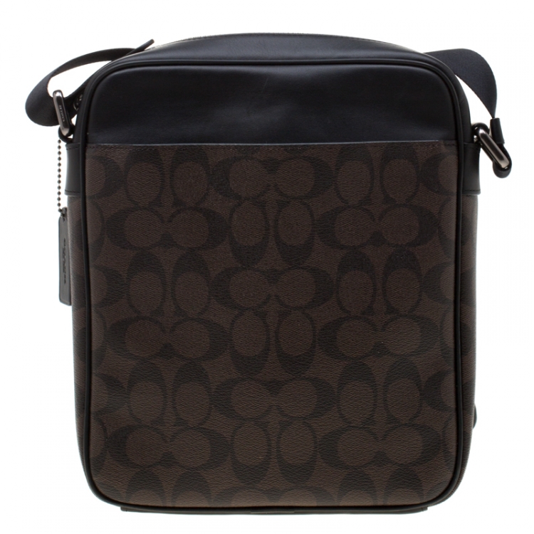 Pre Owned Coach Brown/Black Signature Coated Canvas and Leather Flight Messenger Bag
