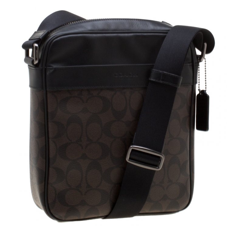 Pre Owned Coach Brown/Black Signature Coated Canvas and Leather Flight Messenger Bag